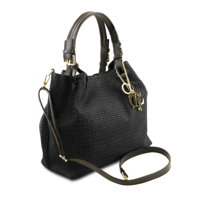 TL KeyLuck - Borsa Shopping in Pelle Stampa Intrecciata