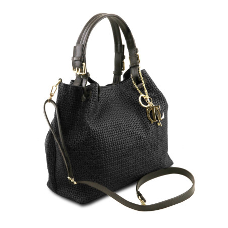 TL KeyLuck - Borsa Shopping in Pelle Stampa Intrecciata