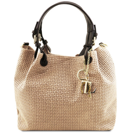 TL KeyLuck - Borsa Shopping in Pelle Stampa Intrecciata