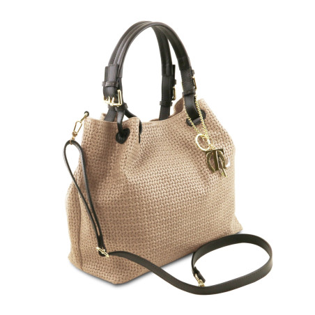 TL KeyLuck - Borsa Shopping in Pelle Stampa Intrecciata