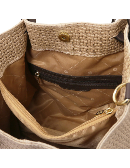 TL KeyLuck - Borsa Shopping in Pelle Stampa Intrecciata