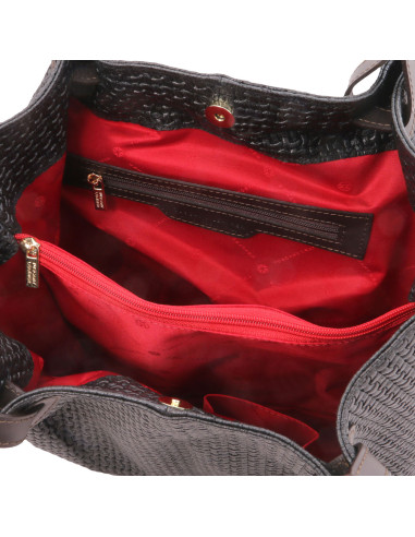 TL KeyLuck - Borsa Shopping in Pelle Stampa Intrecciata