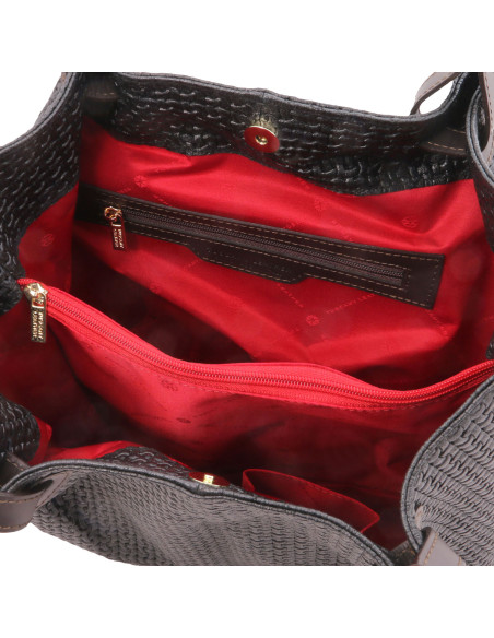 TL KeyLuck - Borsa Shopping in Pelle Stampa Intrecciata